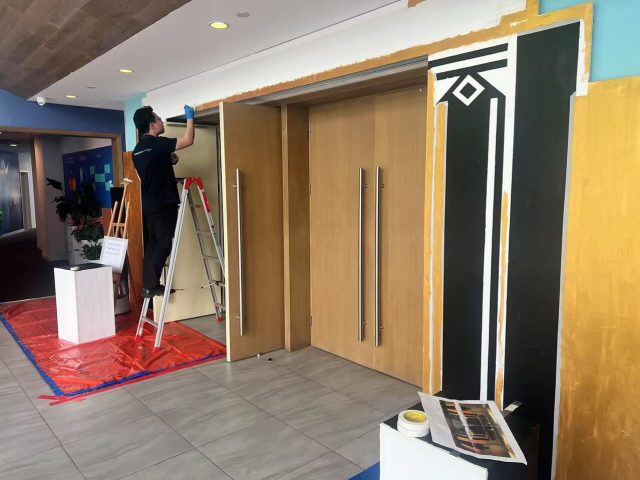 Theatre doors designed by me and painted by my art students. #gatsby #gallery #year9