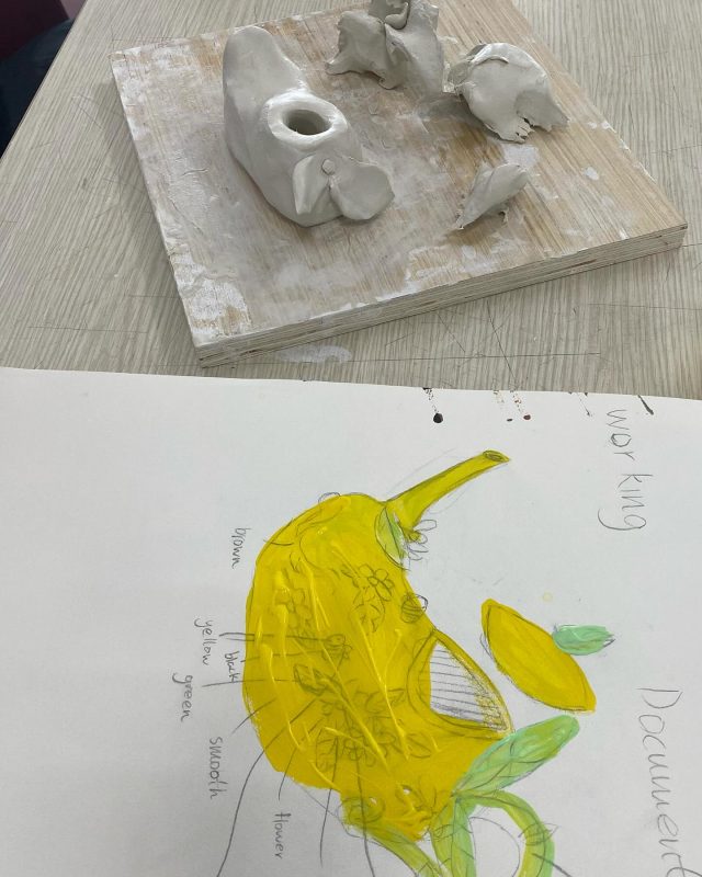 It’s Wonky Fruit and Veg pots with Working drawings a really nice way to discuss perfection and food wastage. 
#gallery #year7